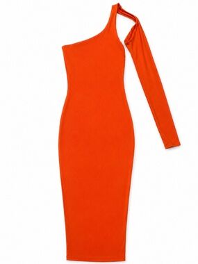 Orange One-Shoulder Bodycon Midi Dress NWT